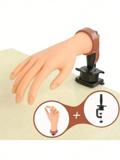 Silicone Nail Practice Hand Model With Desktop Stand, Soft Realistic Finger Joints, Suitable For Manicure Training, Ideal For Beginner Nail Technicians, Detachable Nails, Great For Home Practice And Nail School Teaching (Excellent Gift For Graduation And Christmas)