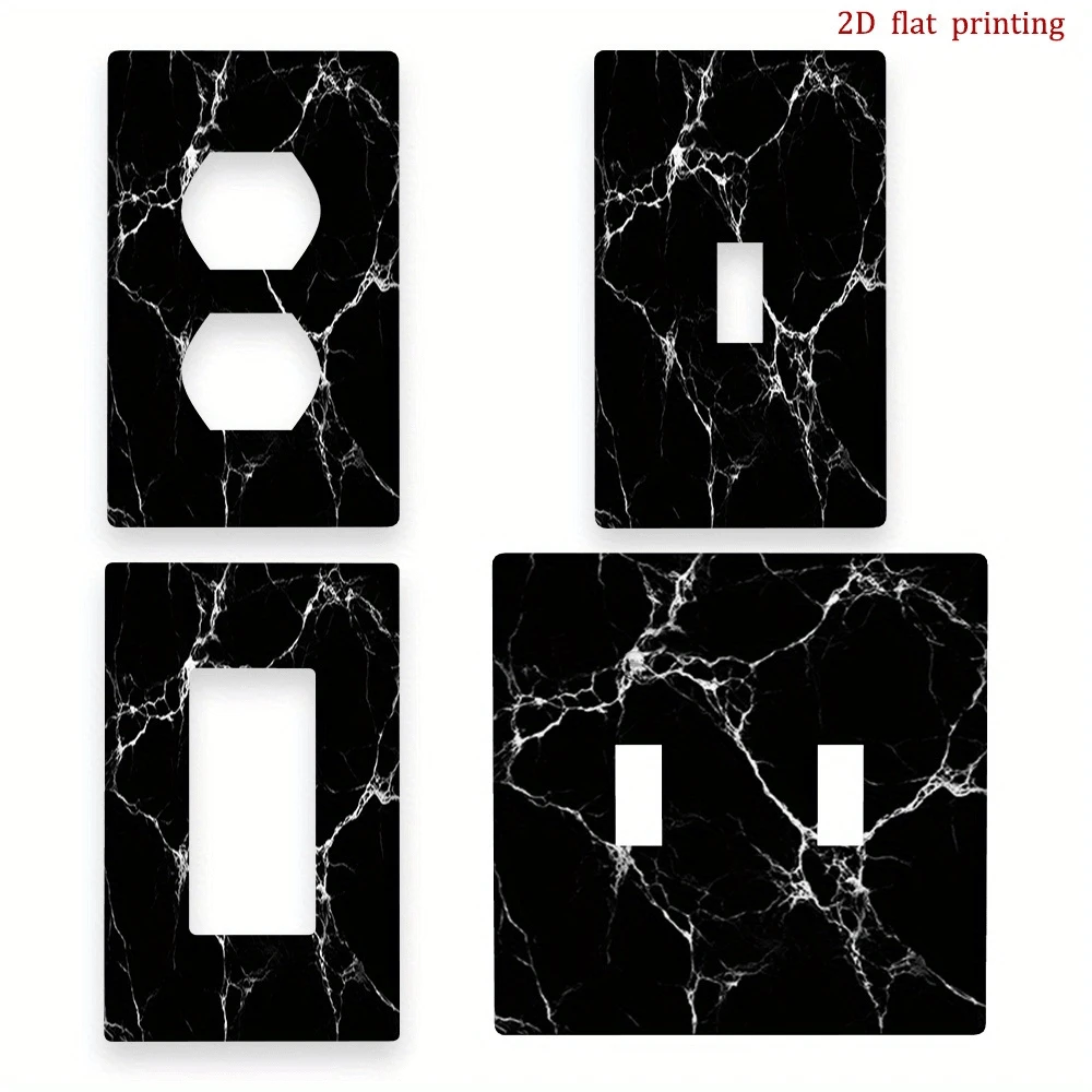 1pc Marble Texture Panel Cover, Suitable For Single/Double Gang Switch And Toggle Plate - Elegant Black Marble Color, Easy Installation, No Wiring Required, Marble Texture Wall Panel For Home, Bathroom, Office Decor (1pc), 2D Flat Style - Multicolor - View 1