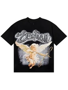Mixed Emotion Cupid Rhinestone Black Tee High-Quality Streetwear T-Shirts - Black - View 1