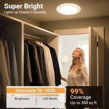 1pc Magnetic Motion Sensor Rechargeable Ceiling Light With Remote Control, Wireless Battery Powered Ceiling Light, No Wiring Required, Magnetic Mount, Dimmable Bathroom Light With Remote, 3 Lighting Modes And Multi-Level Brightness Adjustment, Supports Remote Operation, Timer Setting And Motion Sensor, Timer, 3 Colors, Rechargeable Closet Hallway Light, Wireless LED Ceiling Light, 3-Color Dimmable Indoor Light, Suitable For Wardrobe, Shower, Pantry, Shed, Hallway, Living Room, Kitchen, Bathroom - Multicolor - View 5