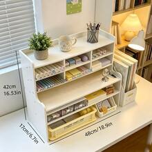 Upgraded Thickened Multi-Tier Desktop Shelf 1 Piece, Durable Plastic Rectangular Desk Organizer With Multi-Compartment Design, All-Purpose Storage For Cosmetics, Books & Stationery, Clean White Tabletop Storage For Home, Office & Dormitory - 白色大號 - 查看 3