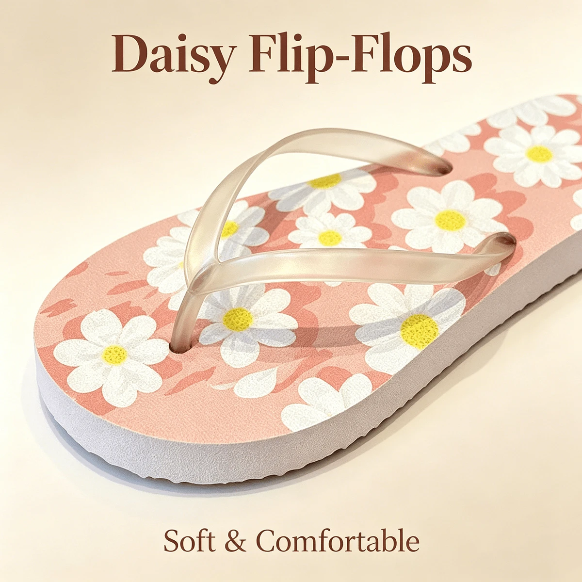 Cute Floral Print Flip Flops For Women, Comfortable Non-Slip Thong Sandals, Lightweight Summer Beach Shoes With Cushioned Sole For Pool, Shower, Travel, Casual Wear - 粉色 - 查看 1