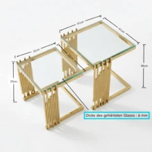 2-Piece Modern Square End Table Set For Living Room: Small Gold Side Table With Clear Tempered Glass Desk And Gold Stainless Steel Legs For Bedroom, Sofa, Balcony - 金色 - 查看 2
