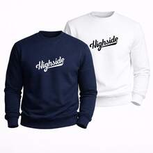 2-Pack Club Crew Neck Sweatshirts, Sweater Style, Streetwear Premium Outerwear For Everyday Wear In Winter - 黑與藍 - 查看 5