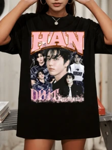 HanS StraySKids Vintage 90s Bootleg T-Shirt Retro K-Pop Fan Tee - Black - View 1