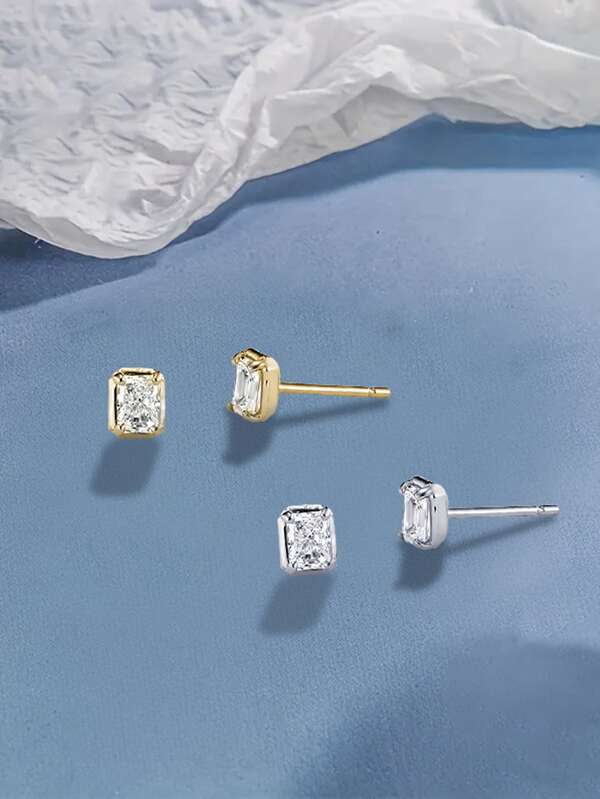 1 Pair S925 Sterling Silver Square Ear Cuff, Minimalist Petite Chic Earrings, Suitable For Daily Wear And Fashion Parties, Accessory For Girls