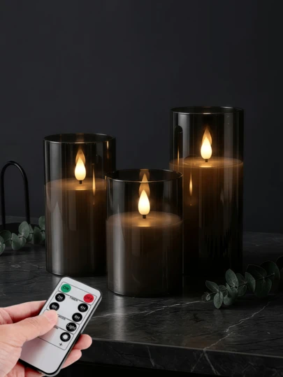 Bộ 1/2/3 nến không lửa có điều khiển từ xa và hẹn giờ, nến trụ LED acrylic, nến nhấp nháy chạy bằng pin, thích hợp để trang trí nhà cửa, lò sưởi, đám cưới, ngày lễ, tiệc tùng, Halloween, Giáng sinh, vật trang trí trung tâm bàn ăn, quà tặng (Đường kính 3 inch, chiều cao 4 inch, 5 inch, 6 inch)
