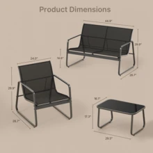 4-Piece Outdoor Patio Conversation Set With Coffee Table - Black - View 6
