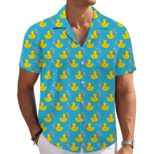 Cheerful Yellow Rubber Ducks Floating Among Playful Bubbles Symbolizing Carefree Joy And Relaxation 3D Print Men's Hawaiian Style Short Sleeve Casual Shirt Summer Beachwear - 白色 - 查看 2
