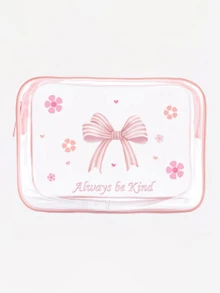 1pc Cute Pink Bow Makeup Bag, PVC Cosmetic Bag, Non-Fading Zipper, Lightweight Foldable Storage Pouch, Perfect Gift For Birthday, Friends And Holidays, Birthday Gift Bag, Funny Design Bag, Double-Sided Printing, Otter Pattern, Summer Bag, Ramadan Bag, Makeup Bag, Wallet, Backpack, Toiletry Bag, Travel Organizer - Pink - View 7