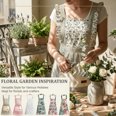 Wipeable Canvas Apron, Fresh Floral Waterproof Apron, Floral Striped Cute Princess Style Bib Apron, New Fashion Sleeveless Large Pocket Apron, Adjustable Kitchen Apron, Influencer Restaurant Home Cooking Oil-Proof Workwear, Multiple Apron Options, Breathable Durable Anti-Fouling