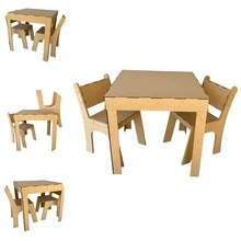 Mesa Infantil Para Uso Intenso Mdf + 2 Cadeiras, Conjunto Super Resistente Para Crianças Ativas, Móvel Para Estudos - Marrom - Visão 2
