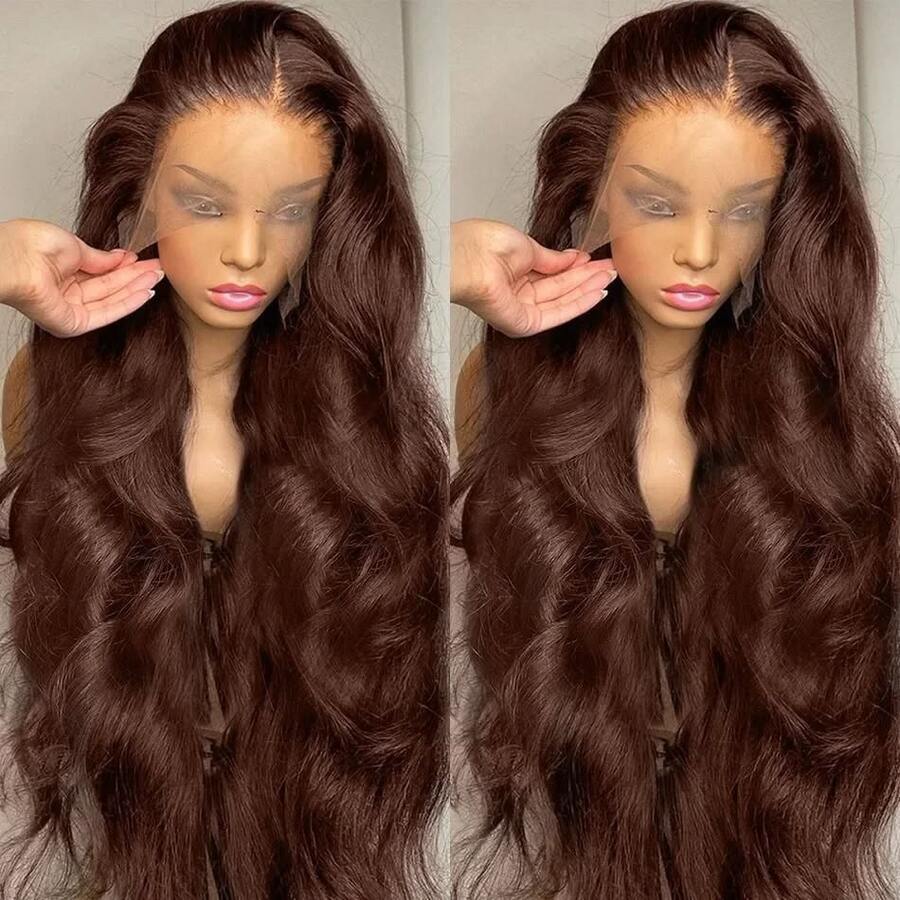 30 Zoll gerade 13x4 High Definition transparente Lace Front Perücke, 200% Dichte vorausgerissene Baby-Haar Lace Front Perücke, brasilianisches Jungfernhaar Lace Front Perücke für Frauen - Braun - Übersicht 1