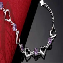 Vòng tay hình trái tim bằng bạc 925 đính đá Zirconia thời trang, thích hợp để đeo hàng ngày và làm quà tặng. - Màu tím - Xem 5
