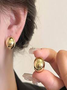 Full Silver Gold Round Earrings, Suitable For Daily Wear And Minimalist Style - Gold - View 3
