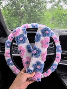 Juego de 3 piezas/2 piezas/1 pieza de accesorios interiores para automóvil, funda de volante y almohadillas para el hombro del cinturón de de peluche con estampado floral, antideslizante, cálido, lindo, personalizado, adecuado para todas las estaciones - Unitalla - Ver 23