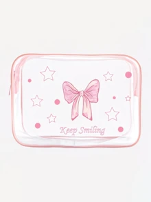 1pc Cute Pink Bow Makeup Bag, PVC Cosmetic Bag, Non-Fading Zipper, Lightweight Foldable Storage Pouch, Perfect Gift For Birthday, Friends And Holidays, Birthday Gift Bag, Funny Design Bag, Double-Sided Printing, Otter Pattern, Summer Bag, Ramadan Bag, Makeup Bag, Wallet, Backpack, Toiletry Bag, Travel Organizer - Pink - View 6