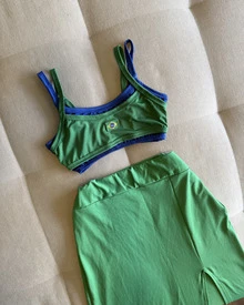 Double Strappy Cropped Top With Brazil Embroidery, 2 In 1, Women's, Beach, Holiday, Sports And Fitness, Vacation, World Cup - 綠色 - 查看 4