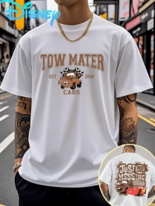 (Disney Licensed)Disney Cars Tow Mater Men's T-Shirt, Tow Mater Double Sided Graphic Tee, Oversized Crew Neck Short Sleeve Casual Streetwear T-Shirt, "TOW MATER EST 2006" Front & "Just Messing Around" Back Print Men's Summer Top, Disney Officially Authorized Men's Short-Sleeved T-Shirts, Mens Clothes, Men, Ropa De Hombre, Summer Clothes, Men Shirts, Graphic Tees, Disney Outfits Men, Graphic Tees, Camisetas Para Hombre, Camisas Para Hombre, Summer Outfits For Men, Father's Day Gift, Perfect Gift For Family And Friends, Which Are Necessary For Birthday Parties, Disney Shirts, Mens Clothes, Summer Clothes, Officially Licensed Disney T-Shirts, Disney Men's And Women's Spring/Summer Fashion Casual Short-Sleeve T-Shirts - 白色 - 查看 1
