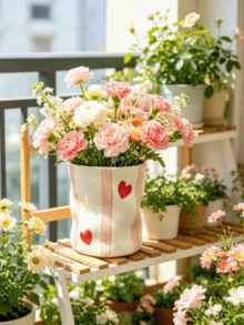 可愛心形條紋花瓶，波浪造型瓶身，適合居家與陽台裝飾；現代簡約風花瓶（2色可選） - 多款 - 查看 2