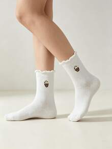 1/5 Pairs Cute Cartoon Pattern Frilled Trim Mid-Calf Socks, Versatile For Spring And Summer - Multicolor - View 11
