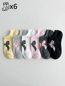 1/6 Pairs Women's Versatile Comfortable Colorful Boat Socks With Bow Accent, Suitable For Spring And Summer - Multicolor - View 7