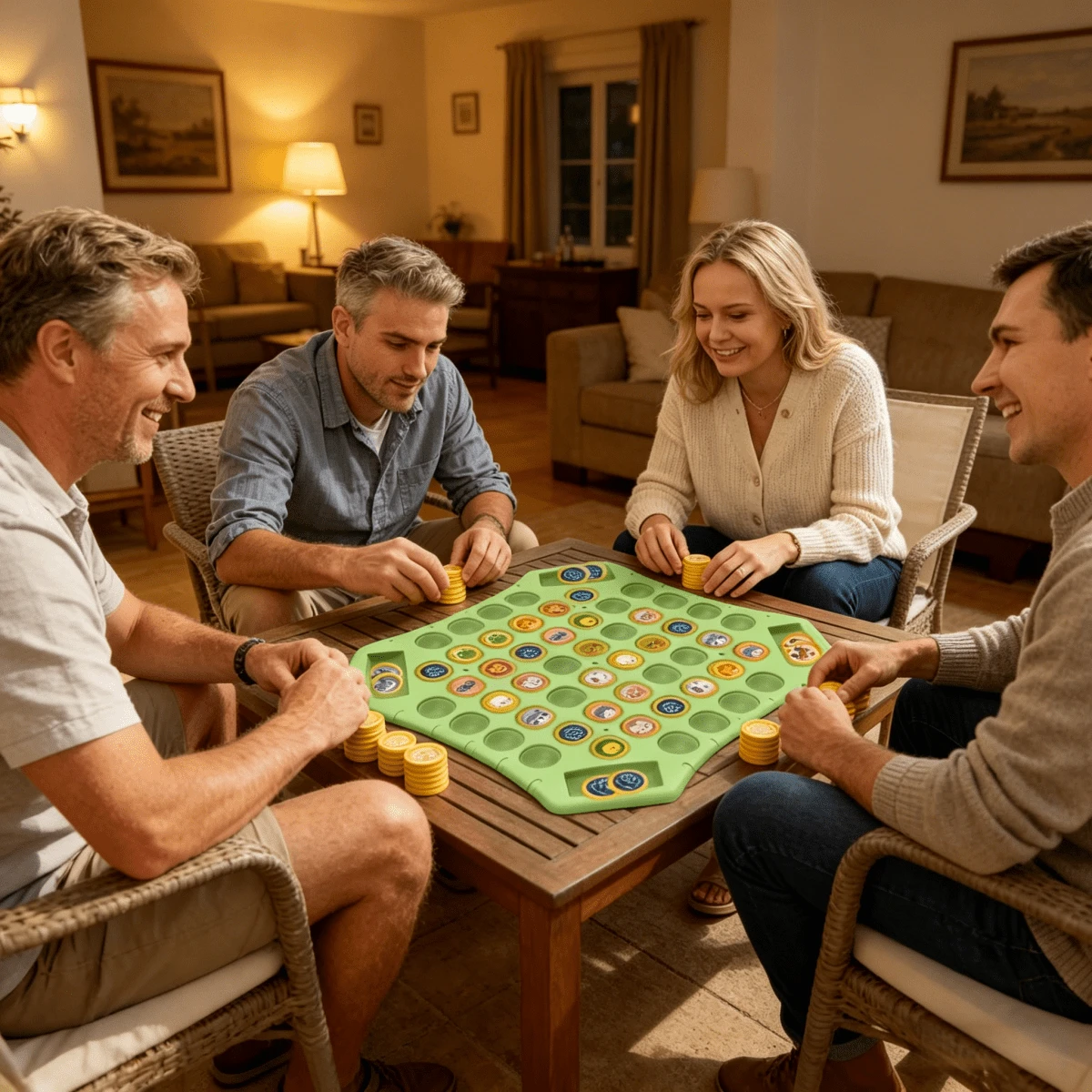 四人翻转棋盘游戏 – 72 片棋子，水果和动物图案，多人记忆挑战，是节日派对、生日、万圣节、圣诞节的完美礼物