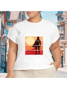 2026 Camiseta unisex de algodón casual de verano, estampada diseño playero surf atardecer, ropa de vacaciones, colores blanco y negro, tallas extras disponibles - Blanco - Ver 1