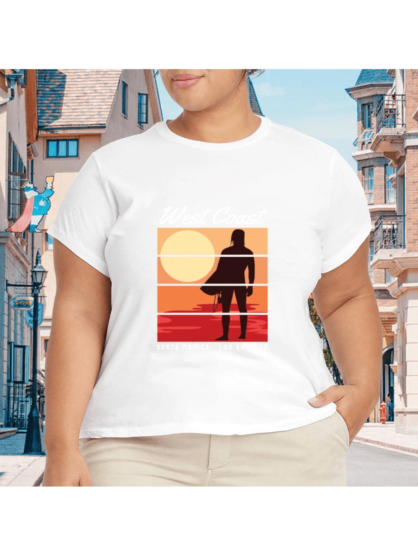 2026 Camiseta unisex de algodón casual de verano, estampada diseño playero surf atardecer, ropa de vacaciones, colores blanco y negro, tallas extras disponibles - Blanco - Ver 1