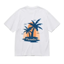 2026 Camiseta unisex de algodón casual de verano, estampada diseño playero surf atardecer, ropa de vacaciones, colores blanco y negro, tallas extras disponibles - Blanco - Ver 2