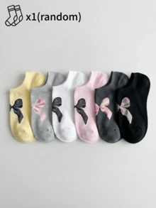 1/6 Pairs Women's Versatile Comfortable Colorful Boat Socks With Bow Accent, Suitable For Spring And Summer - Multicolor - View 6