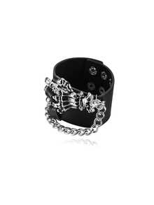 1-4 chiếc vòng tay da bản rộng, đính đinh tán hình đầu lâu quỷ dữ phong cách Punk Rock Gothic Biker màu đen, có thể điều chỉnh kích thước, dành cho nam giới. - Bạc - Xem 9