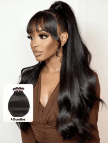 15A Raw Human Hair Bundles Brazilian Virgin Straight Bundles Human Hair, Sliky Boutique Extensions, Can Be Dyed And Restyled, Vertical Smooth, Full Ends (20 22 24) - Natural Black - Xem 3