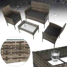 OYAJIA 4 Piece Rattan Seating Set –4-Seater Rattan Dining Set Garden Rattan Sofa With Cushions Complete Outdoor Garden Furniture Set – Steel Frame & PE Wicker Construction – Weather Resistant - B - View 7