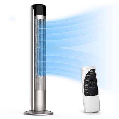  Sweetcrispy Tower Fan For Bedroom, Standing Floor Fans With Remote Control, 28dB Quiet, 4 Modes, 5 Speeds, 12H Timer, 60°Oscillation, Powerful 25Ft Far, Bladeless For Home, Office, Living Room