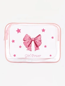 1pc Cute Pink Bow Makeup Bag, PVC Cosmetic Bag, Non-Fading Zipper, Lightweight Foldable Storage Pouch, Perfect Gift For Birthday, Friends And Holidays, Birthday Gift Bag, Funny Design Bag, Double-Sided Printing, Otter Pattern, Summer Bag, Ramadan Bag, Makeup Bag, Wallet, Backpack, Toiletry Bag, Travel Organizer - Pink - View 4