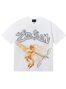 Mixed Emotion Cupid Rhinestone Black Tee High-Quality Streetwear T-Shirts - 白色 - 查看 1