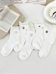 1/5 đôi tất dài đến bắp chân, họa tiết hoạt hình dễ thương, có viền ren, thích hợp cho mùa xuân và mùa hè. - Nhiều màu - Xem 14