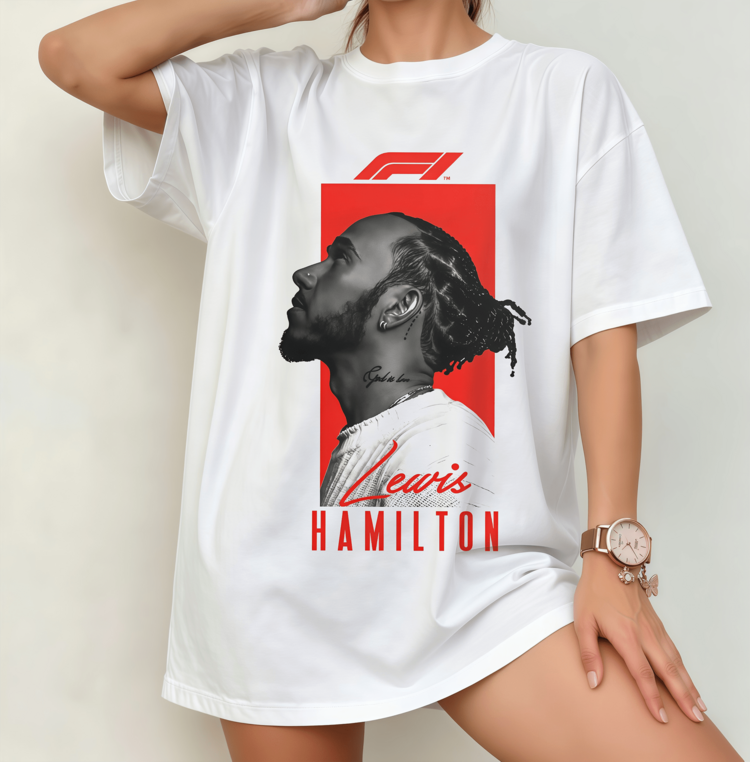 LewisHamilton 7-Time World Champion Retro Portrait T-Shirt | Formula 1st Legend Nostalgia Unisex Crew Neck Fan Merch White - 白色 - 查看 8