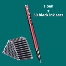 Bộ 1 bút bi + 50 hộp mực thay thế, bút bi kim loại cao cấp, thiết kế tối giản thanh lịch, viết trơn tru, lý tưởng cho việc ký tên trong kinh doanh và sử dụng cá nhân, tương thích với hộp mực 2.6mm, thích hợp làm quà tặng. - Bộ 51 món - Xem 20