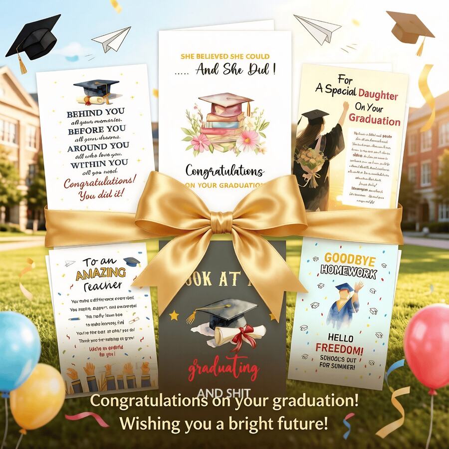 1 Pieza Tarjeta de Felicitación de Graduación 2026 (Con Sobre), Múltiples Diseños Creativos Disponibles Incluyendo Gorro de Graduación en Acuarela, Regreso a la Escuela - Multicolor - Ver 1