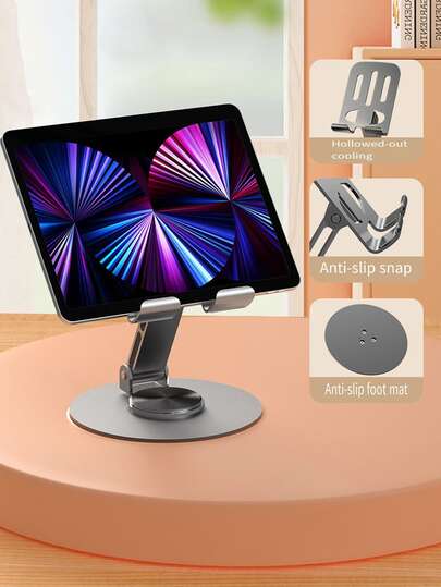 1 pièce Support de téléphone/tablette pliable et réglable en alliage d'aluminium, 360° rotatif, base antidérapante, convient pour le bureau, la table à manger, les étagères, la diffusion en direct, le visionnage de vidéos, compatible avec tous les smartphones, accessoire portable, convient pour le bureau, les vacances, cadeau pour maman/papa