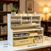 Upgraded Thickened Multi-Tier Desktop Shelf 1 Piece, Durable Plastic Rectangular Desk Organizer With Multi-Compartment Design, All-Purpose Storage For Cosmetics, Books & Stationery, Clean White Tabletop Storage For Home, Office & Dormitory - 白色大號 - 查看 7