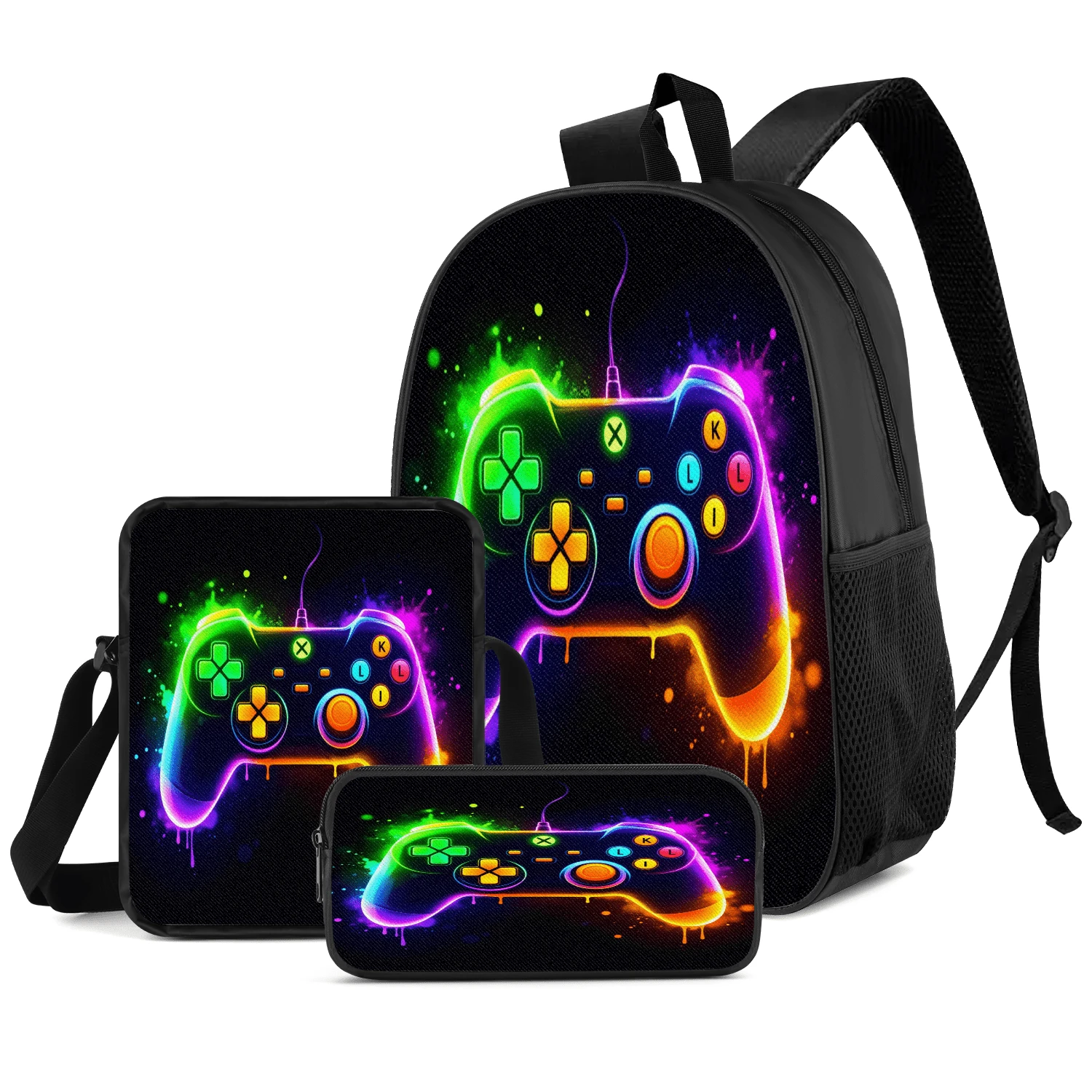 3pcs/Set Student Backpack, Messenger Bag, Pencil Case, Boys' Large Capacity Compartment Backpack, Back To School Supplies Storage, Travel Storage Bag, Suitable For School, Class, Outdoor Sports - A - View 1