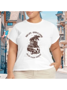 2026 Camiseta unisex de algodón casual de verano, estampada diseño playero surf atardecer, ropa de vacaciones, colores blanco y negro, tallas extras disponibles - Blanco - Ver 1