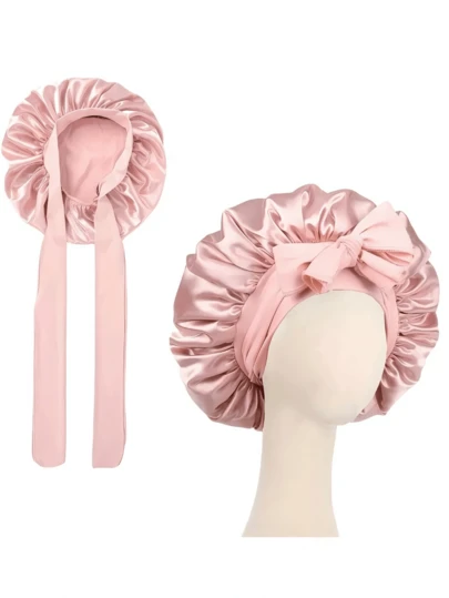 1 pieza Gorro de dormir de satén de lujo, turbante ligero para el cabello, toalla de baño decorativa de verano, que absorbe la humedad, con cordón ajustable, adecuado para cabello rizado/ondulado/natural, opciones de varios colores, esencial para el cuidado del cabello durante la noche, suave y cómodo, accesorio de baño premium, esencial de belleza para viajes, también adecuado para maquillaje, dormir, toalla, gimnasio de hotel, suministros para el hogar, cuidado de la piel, adecuado para el baño del hogar, después de la ducha, cuidado diario