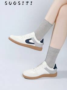 2026 Women's Autumn Casual Flat Soft Bottom Non-Slip Patchwork Outdoor Sports Shoes, Suitable For Spring And Autumn - Blue and White - View 9