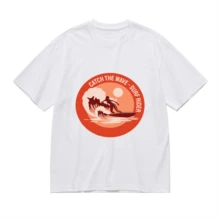 2026 Camiseta unisex de algodón casual de verano, estampada diseño playero surf atardecer, ropa de vacaciones, colores blanco y negro, tallas extras disponibles - Blanco - Ver 2