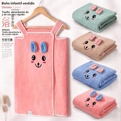 2/1piezas Bata de Baño para Niños y Niñas, Toalla Vestida Infantil de Conejo Lindo, Toalla de Baño Absorbente de Secado Rápido, Algodón Suave Sin Pelusa, Bata de Baño Portátil con Diadema Incluida, Diseño Unisex para Niños Pequeños, Ropa de Baño para Playa, Piscina, Ducha, Regalo Perfecto para Navidad, Cumpleaños y Vacaciones(80cm*80cm/Verde)