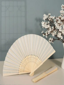Bộ 10 quạt giấy gấp dầu dùng cho đám cưới/tiệc tùng, quạt giấy gấp trơn, quà tặng đám cưới, hàng có sẵn, bán sỉ, tự làm quạt giấy vẽ tay. - trắng - Xem 1